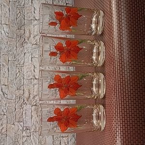 4 Poinsettia Highball Glasses by Mary Lou Goertzen Crisal Portugal